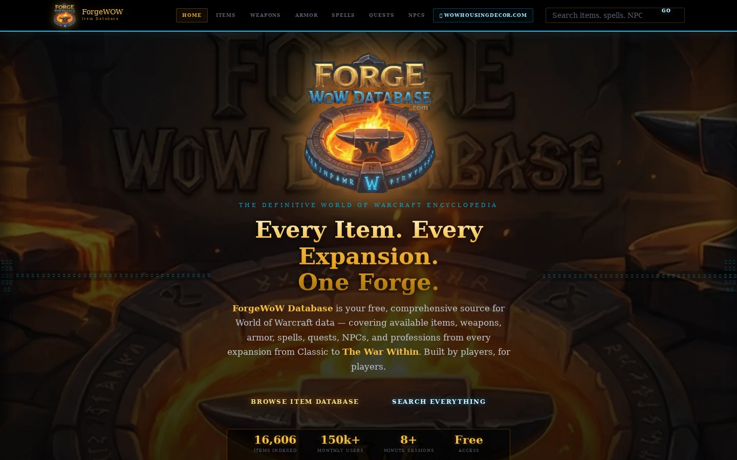 ForgeWoWDatabase — Homepage preview